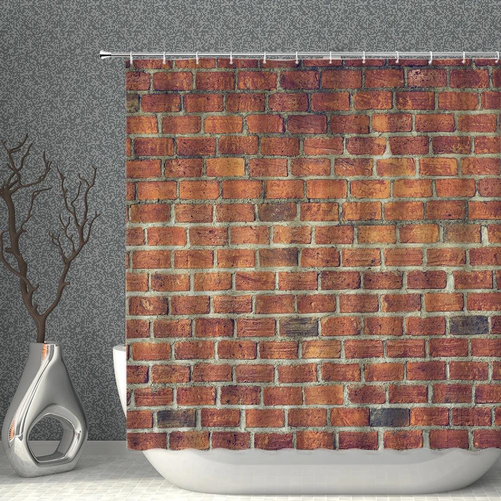 Brick Pattern Shower Curtains Waterproof Fabric Stone Grain Bath Curtain For Bathroom Partition Multi-Size With Hooks Home Decor