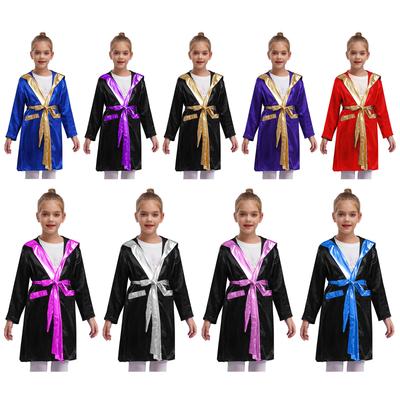 Bambini Ragazzi Boxe Vestaglia Thai Kickboxing Costume Manica Lunga Aperto Davanti Felpa con Cappuccio Mantello con Cintura Allenamento Sport Fitness Joggers