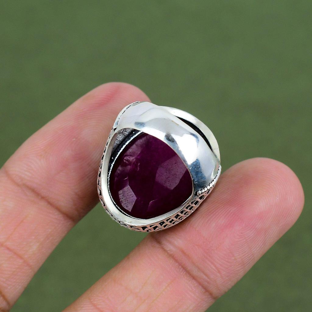 Faceted Kashmir Ruby Ring 925 Sterling Silver Ring Top Quality Gemstone Ring Ruby Jewelry Handmade Ring Gifts For Dad Available In Ring Size