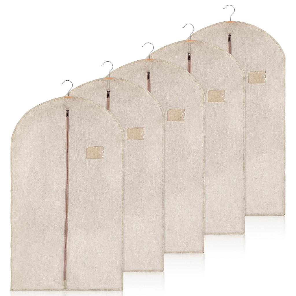 5-piece Set of Pure Cotton Hanging Clothes Storage Bags Beige