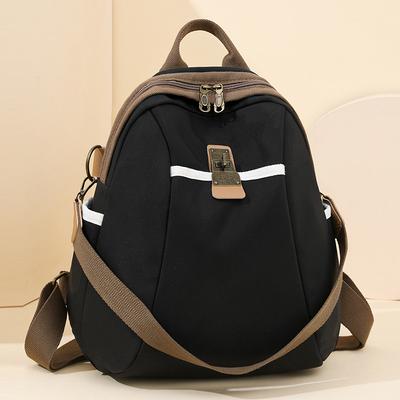 Zaino da donna in nylon, tendenza moda, retrò, multifunzionale, casual, con contrasto di colore, da viaggio, borsa a tracolla