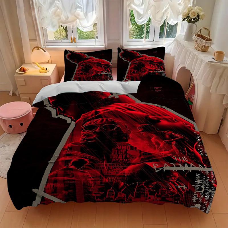 3pcs Batman, Gotham Bedding Set, Soft Polyester Duvet Cover and Pillowcases Machine Washable Seasons All Suitable 86