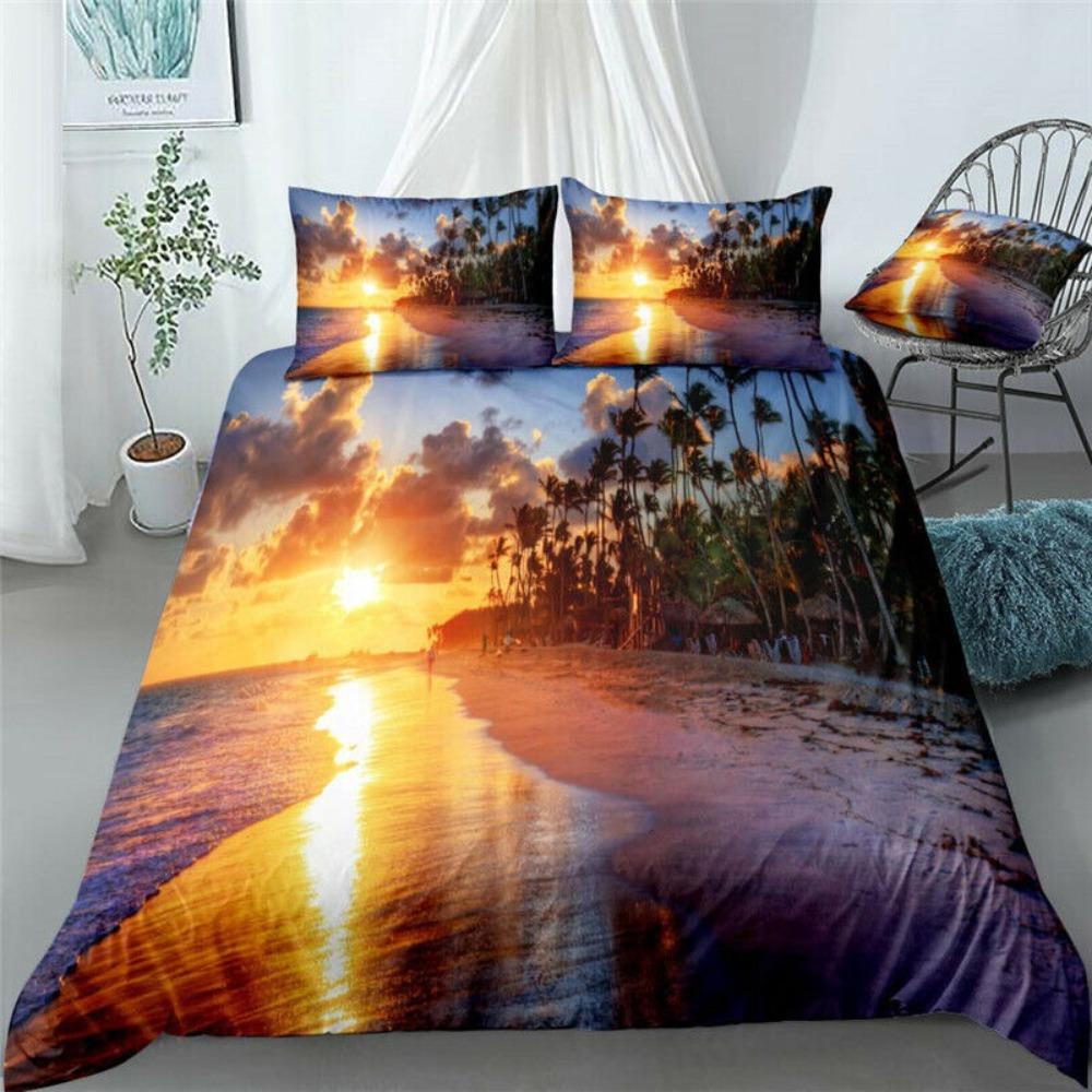 3D Seascape Muster Bettwäscheset Stranddruck Bettbezug Kissenbezug Jugendliche Einzelbett Bettwäsche Geschenk