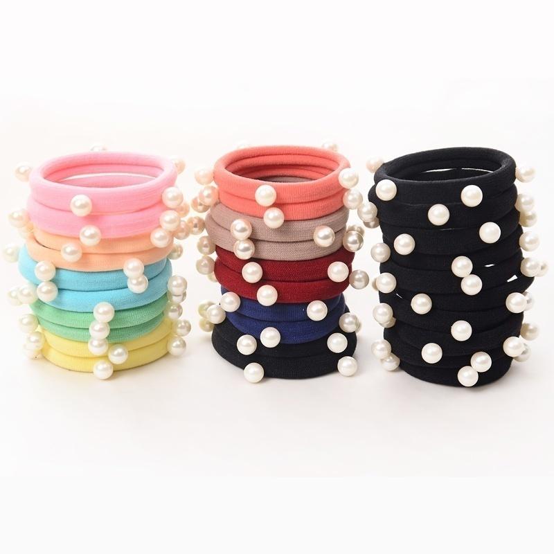 Viele Leute mögen 10 Stück Perle Basic Elastische Haargummis Koreanischer Stil Perle Nahtlos Frottee Ring Seil Haaraccessoires