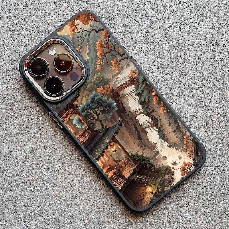 Chinese Style Landscape Painting Phone Case For Iphone 13 12 Pro Max 15 14 Pro Max Plus 11 XR XS X 15 14 7 8 Plus Silicone Cover