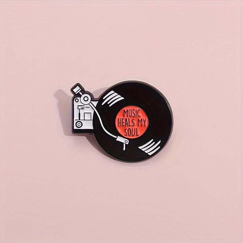 

1pc, Music-Themed Enamel Pin, Record Design with Music Heals My Soul Quote, Cartoon Metal Badge, Simple Style Decorative Brooch