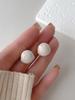 3D White Enamel Ball Earrings: Korean Style, High-End Feel, Niche Design for Women.