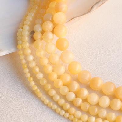 Creamy Yellow Jade Loose Beads: 4-12mm Round Natural Stone for Jewelry, Bracelets, Necklaces, Hairpins