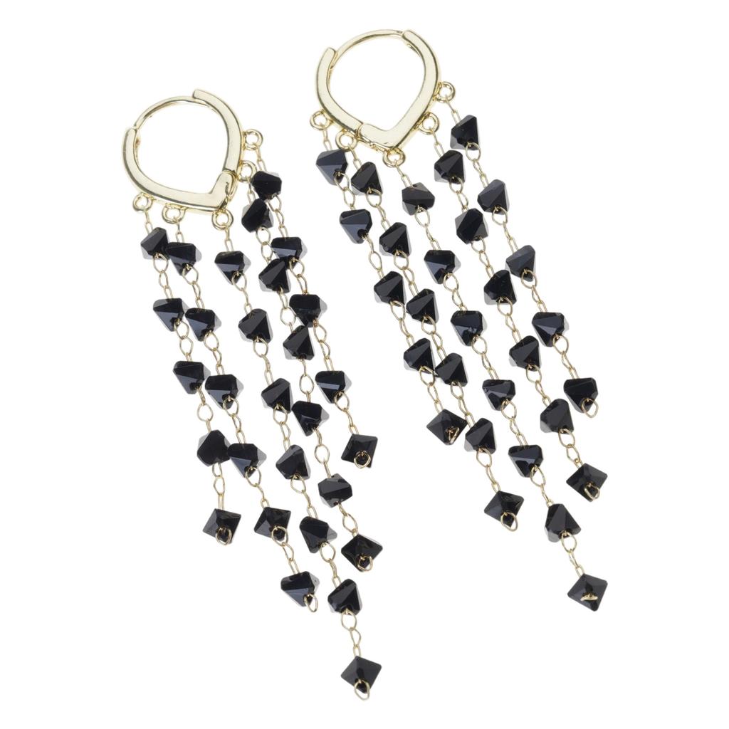 Practical Long Earrings Sparkling Crystals Fringe Design Slimming Comfortable Wear Alloy Texture for Various Event