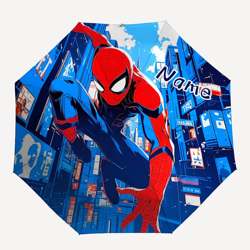 1pc SpiderMan Cityscape Custom Name Automatic Folding Umbrella, Durable Plastic & Iron, Lightweight for Outdoor Daily Use  S1230041