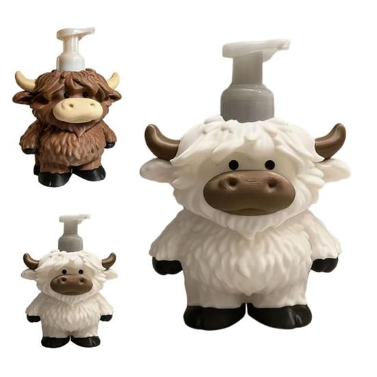 Seifenspender Highland Kuh Figur Handgefertigtes Design Seifenpumpe Auslaufsicher Badezimmer Küche Lotion Flasche