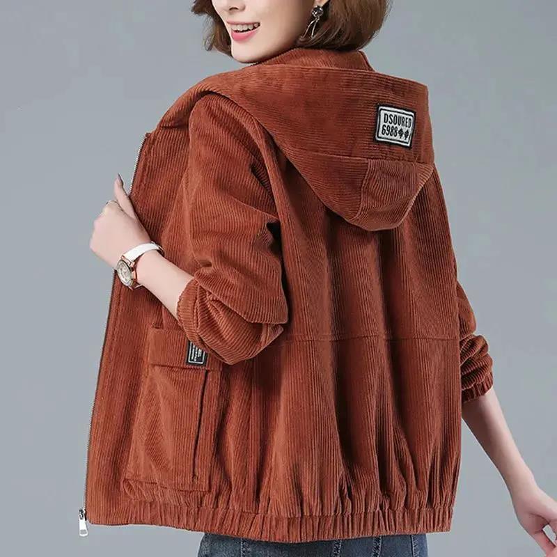 Women's Corduroy Coat Female New Plus-size Loose Jacket Casual Middle-aged Mother Overcoat