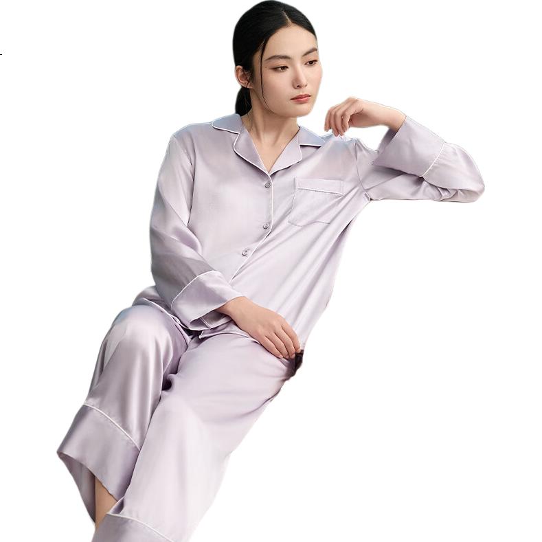 Sijie Silk Pajamas for Women, 100% Mulberry Silk, Simple Solid Color, Couple's Casual Loungewear, Silk Set, Holiday Gift