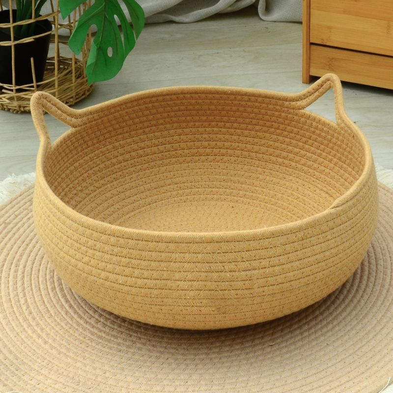 Patul pentru pisici Four Seasons țesut tapițerie detașabilă Casă de dormit Pardoseală din ratan lavabil pentru pisici Accesorii pentru animale de companie