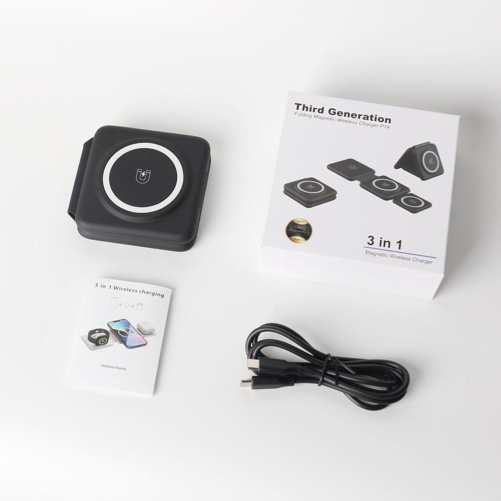 15W Folding Magnetic Travel Wireless Charger: Portable Multifunctional 3-in-1 Phone Charger