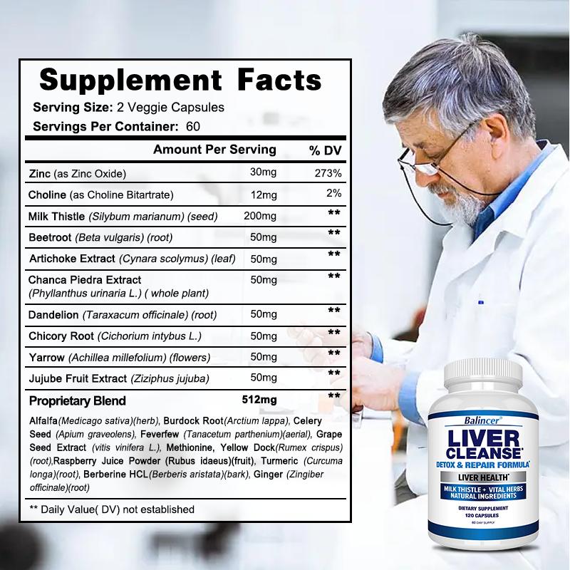 Liver cleaning capsule Silymarin and herbal essence help liver detoxification and improve liver health 120 capsules