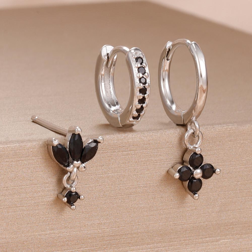 3-teiliges Modisches Orange Blau Zirkon Hängende Ohrringe Set für Damen Edelstahl Blume Dangle Ohrring Piercing Schmuck