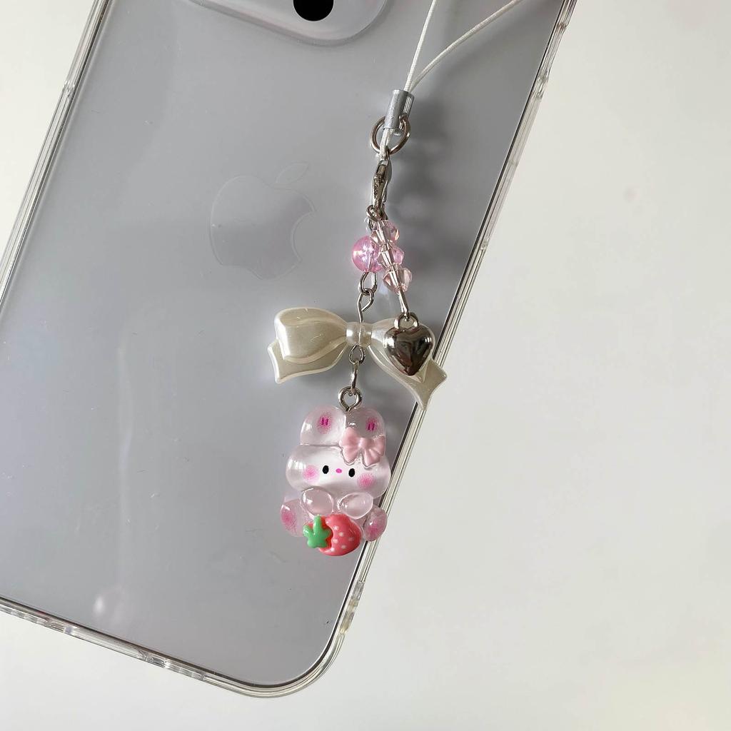 Sweet Cool Bowknot Phone Chain Lovely Rabbit Pendant Keychain Detachable Phone Lanyard Backpack Decoration Keyholder
