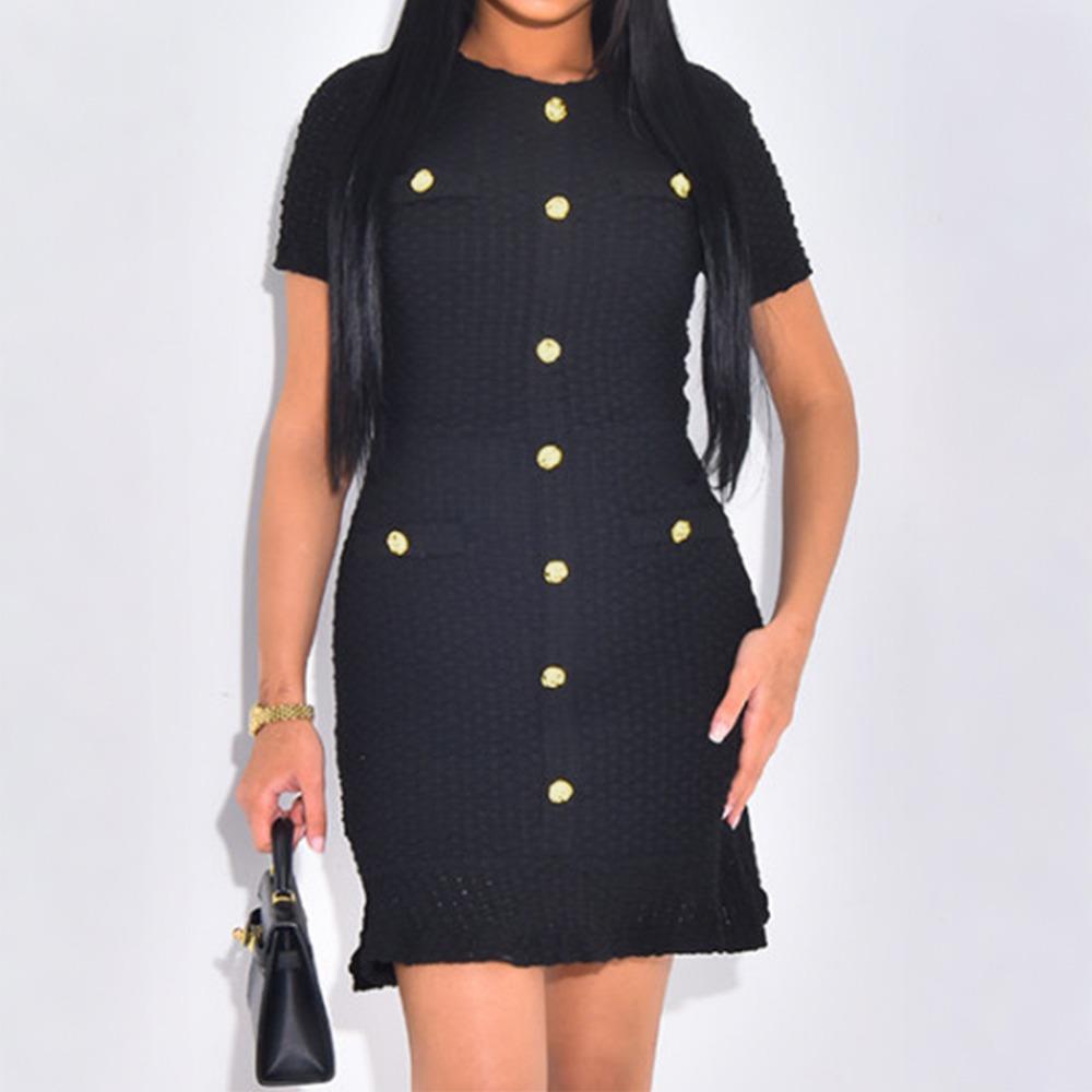 

Темперамент Элегантное Платье с Пуговицами, с Короткими Рукавами и Длинной Юбкой, Женское, Осень-Зима 2025 L чёрный