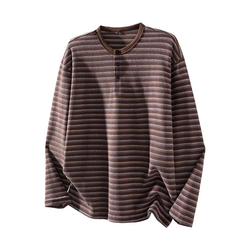 

Полосатый свитшот с воротником хенли, мужской, осенне-зимний, большого размера, японская футболка, топ 4XL коричневый