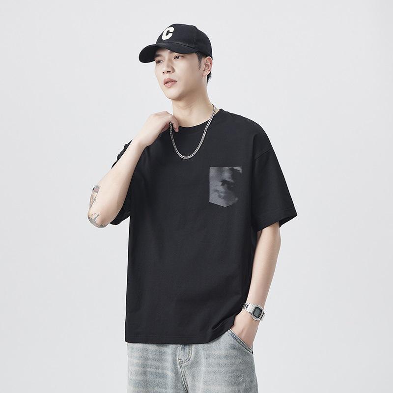 

New Japanese Cool Sorona Special Texture Fabric Abstract Printed Loose Round Neck T-shirt 4XL чёрный