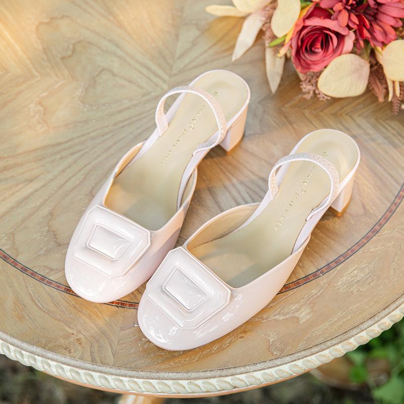 

Модные сандалии из овчины с круглоносым вырезом и пряжкой, женские, на высоком толстом каблуке, эластичные шлепанцы, лето 39 розовый