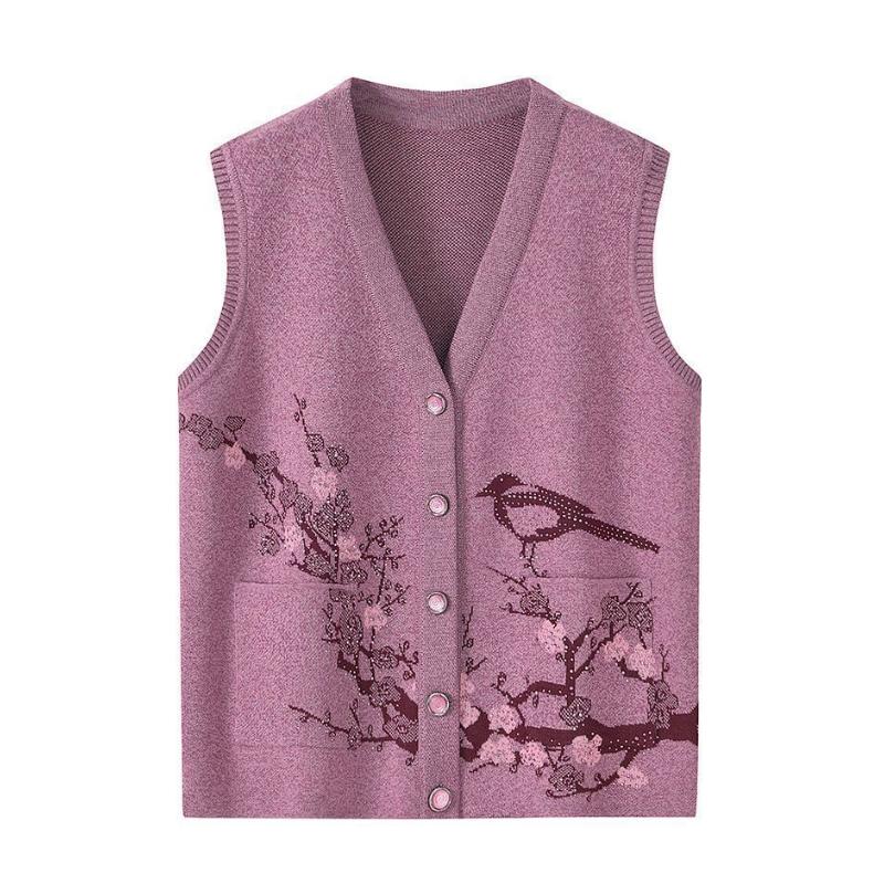 

Пожилые женщины среднего возраста свитер кардиган пожилые люди плюс бархат осень C мать теплая жилетка бабушка зимняя куртка XL фиолетовый