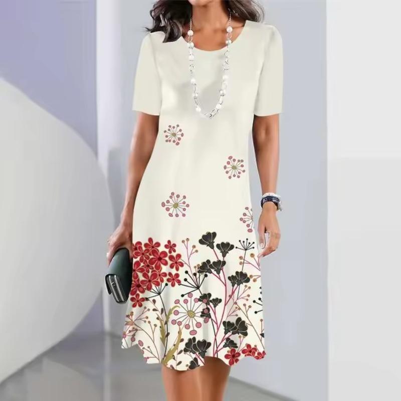 Simple digital print women's clothing 2 summer short-sleeved clothing casual women's beach party dress