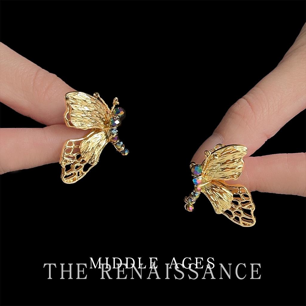 Retro niche hollow double-layer butterfly earrings personality exaggerated design sense earrings women