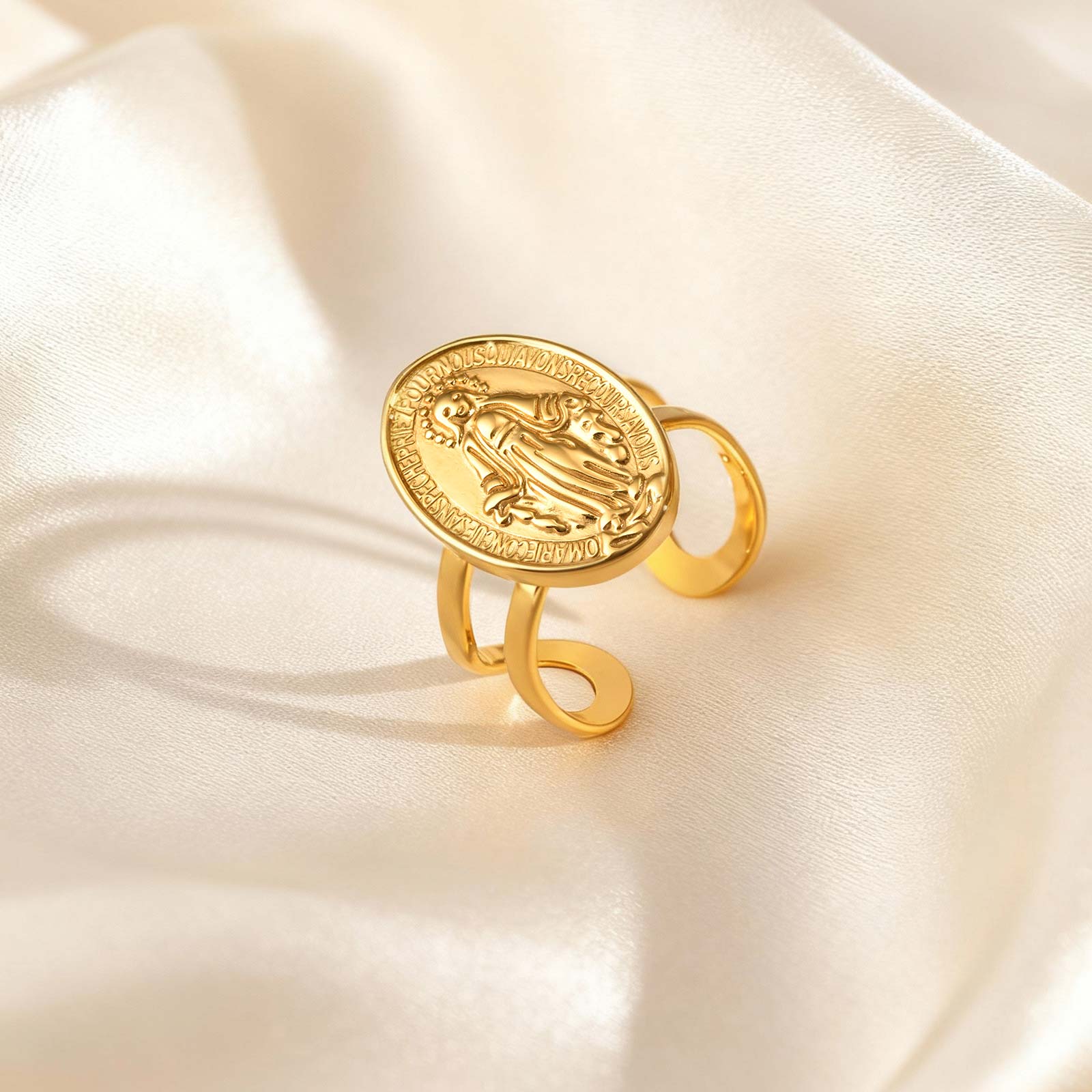 

High Quality Gold Plated Virgin Mary Pray Ring Round Brand Opening Rings for Women Personalized Jewelry Gift