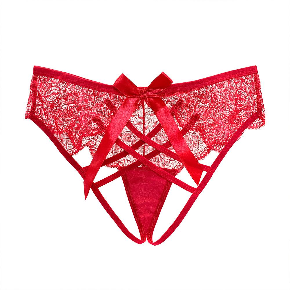 Sexy Lace Pure Lust Seduction Women's Briefs Mood Hollow Bow Mid-waist Comfortable Cotton Crotch Girl Panties