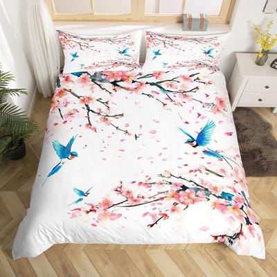 Peach Blossoms Duvet Cover Set for Kids Teens Queen King Lightweight Quilt Covers Nature Themed Bedding Sets Room Decor No Quilt