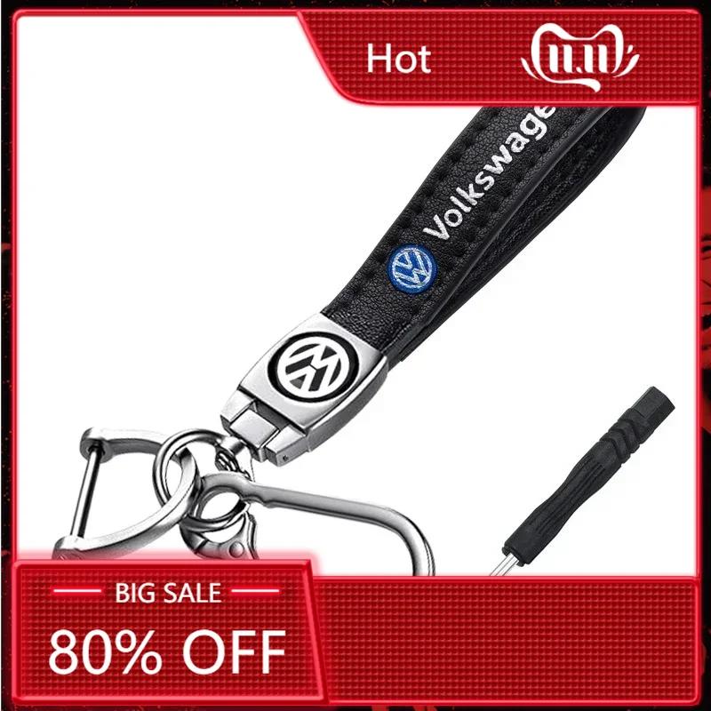 2025 Hot Leather Keyring Metal Car Logo Keychain Pendant for Volkswagen Golf Passat Jetta Touareg Tiguan Polo Sharan Santana Acc