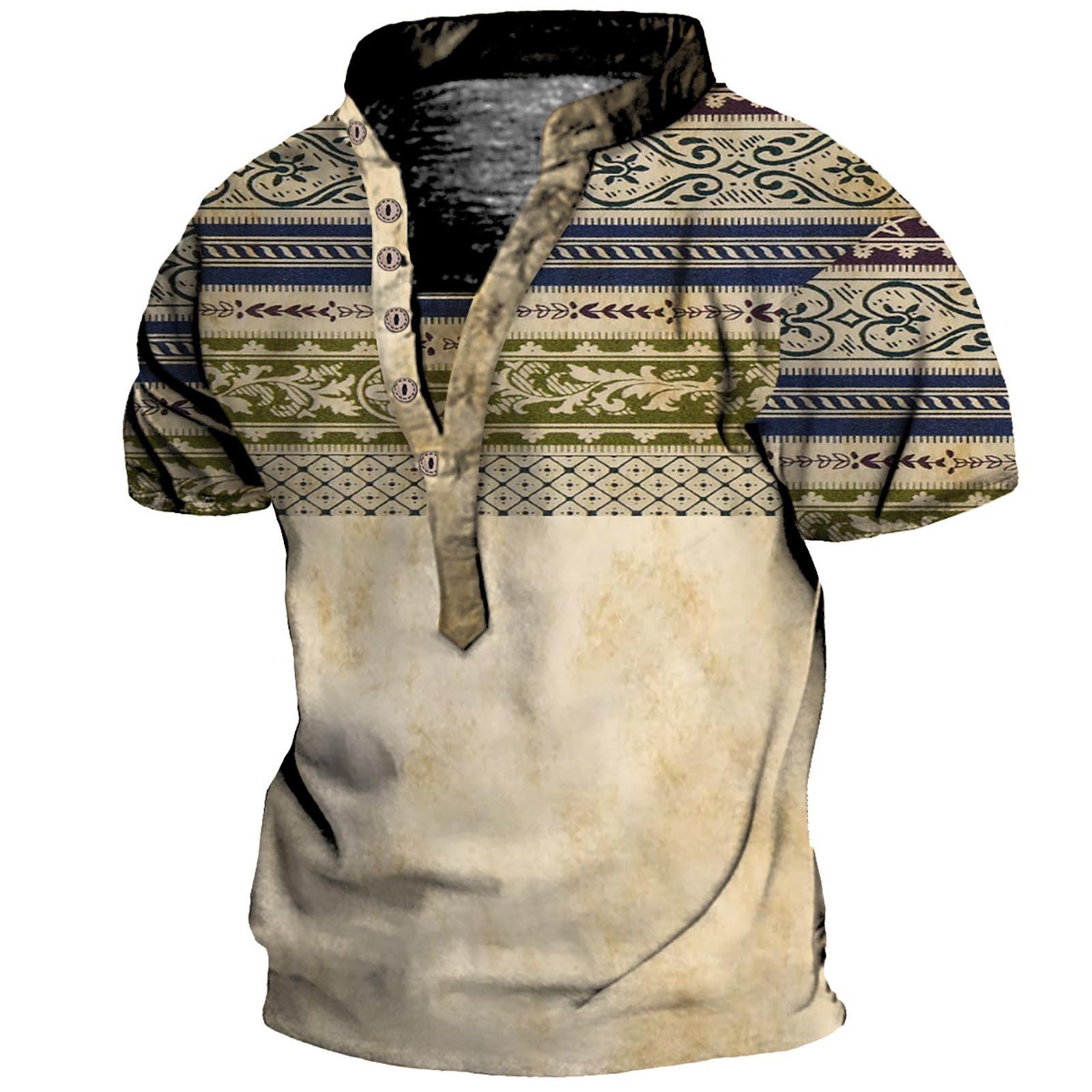 

(SU)Европейские и американские мужские винтажные топы с цифровой печатью и короткими рукавами