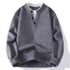 Men's Trendy Solid Color Knit Sweater: 2025 Autumn/Winter New Style, Fake Two-Piece, Thick, Casual Fashion Versatile Clothing