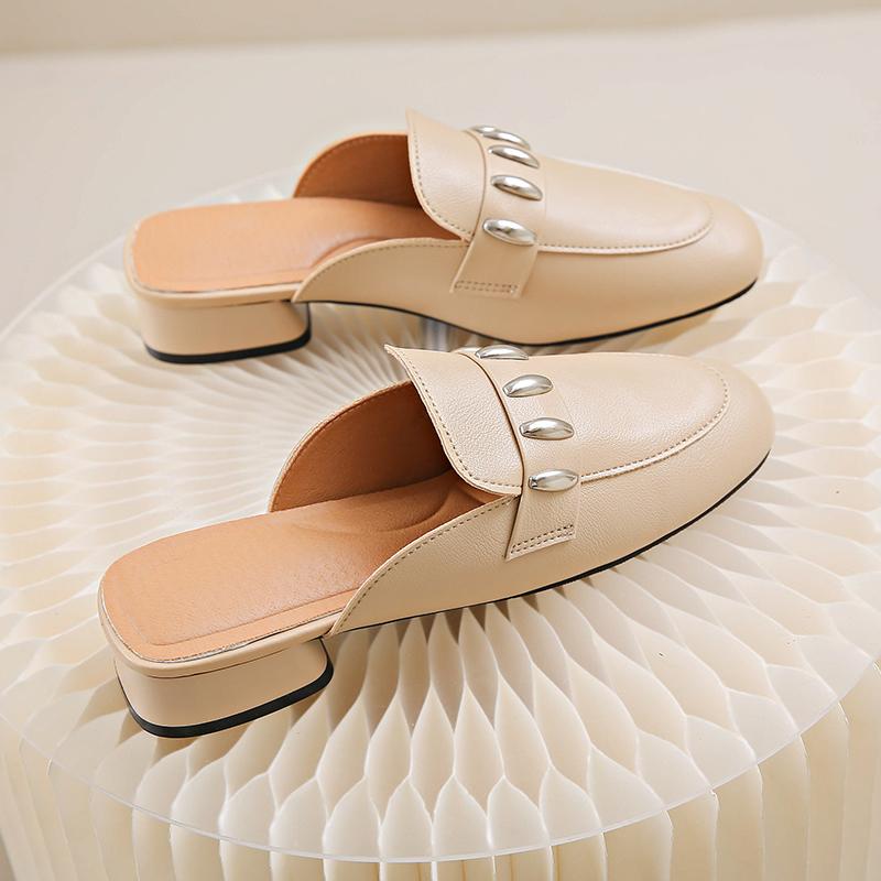 Women Slippers Casual Female Shoes Cover Toe Low Heels Slides Square heel Luxury 2024 Block Rome Rubber Fabric Fashion Hoof Heel