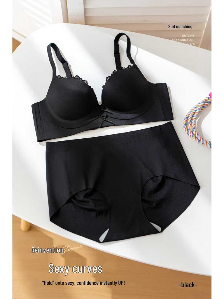 Red Series Seamless Push-Up Bra Set for Women - Side Support, No Underwire, Sexy Thin Hollow Out Design