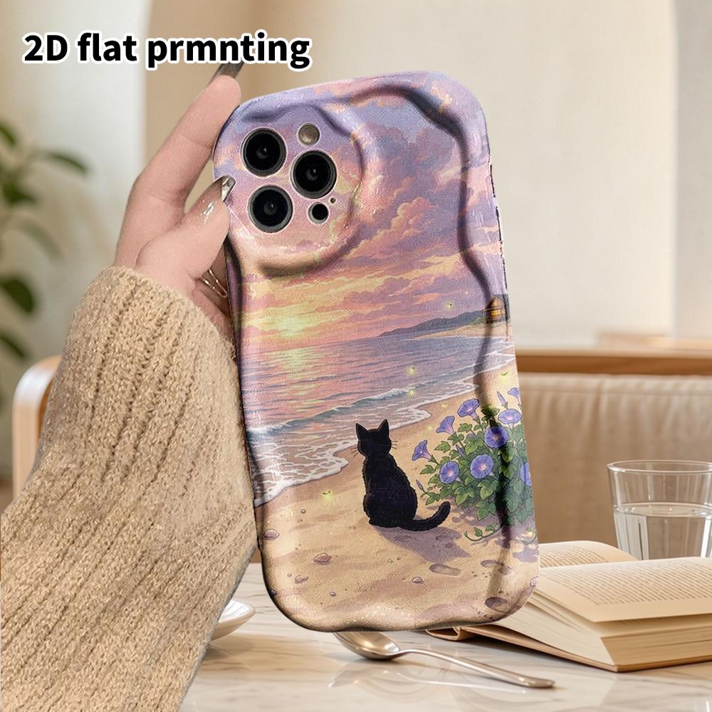 Phone Case: 2D Flat Design Suitable for iPhone 18 17 16 15 14 13 Pro Protective Case, Couple Style, Twilight Black Cat, Christmas and Halloween Gifts