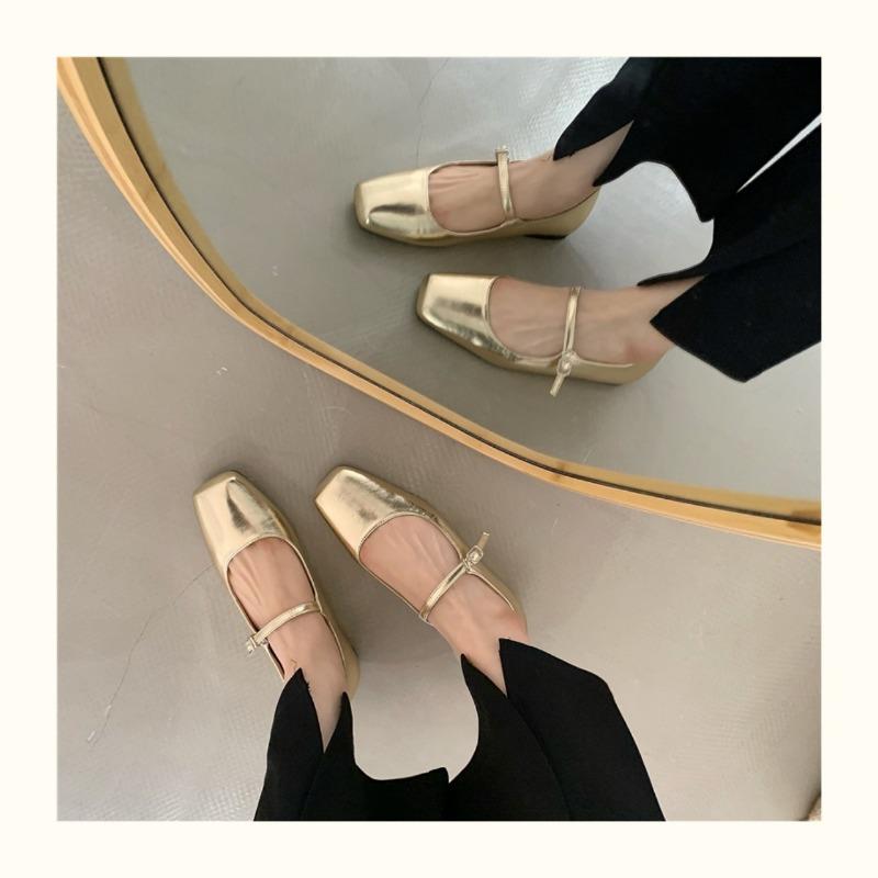Fashion Retro Square Toe Shallow Mouth Silver Flat Shoes for Women 2025 New Spring Autumn Flat Mary Jane Shoes Ladies Plus Size 42 43 44