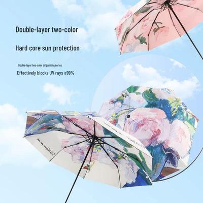 Double-Layer Folding Umbrella with Sunshade, Sunscreen & Anti-UV Protection (UPF50+) - Black and Dual-Purpose for Sun & Rain.