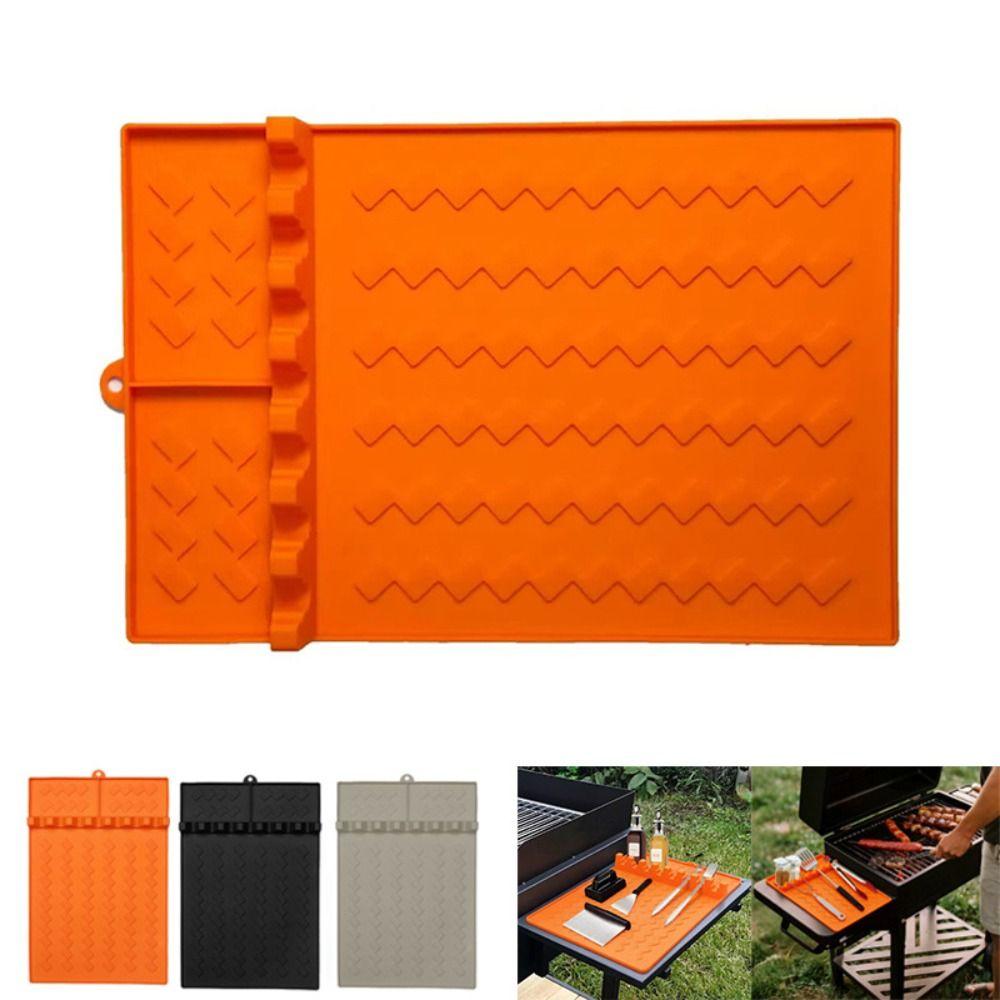 Textured Grill Mat Silicone Grill Buddy Mat Portable Mat Grill Tool Tray  BBQ Tool Storage