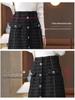 Women's Woolen Button-Down A-Line Skirt - High-Waisted, Mid-Length, Slimming & Loose Fit for Autumn/Winter 2025