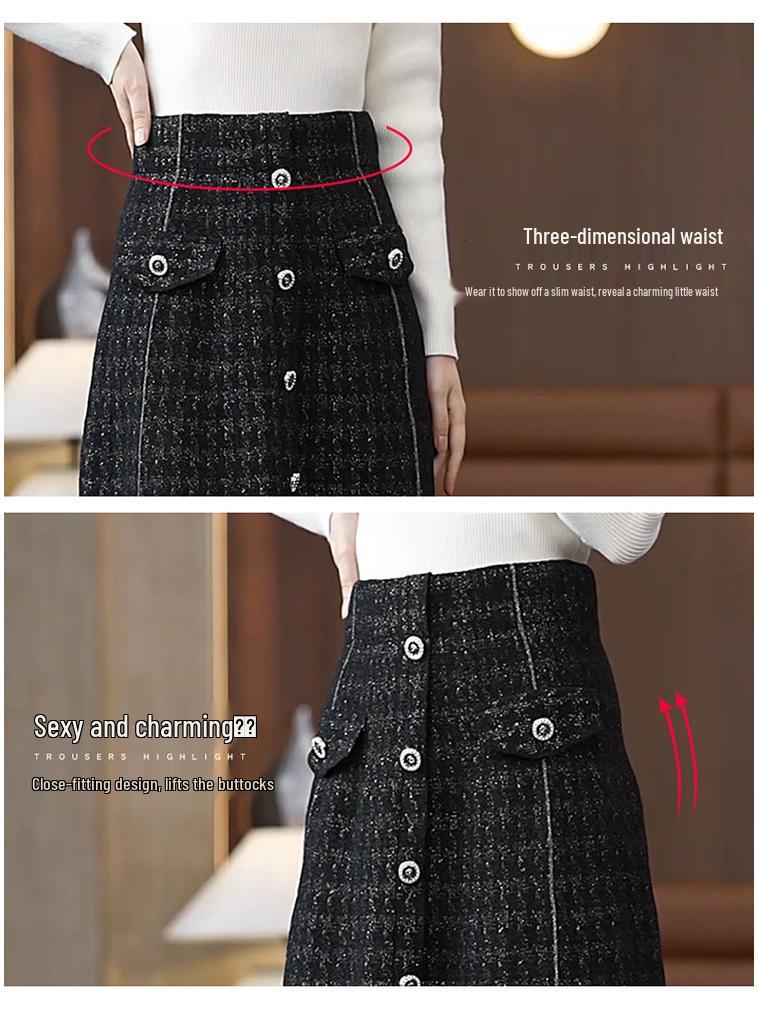 Women's Woolen Button-Down A-Line Skirt - High-Waisted, Mid-Length, Slimming & Loose Fit for Autumn/Winter 2025