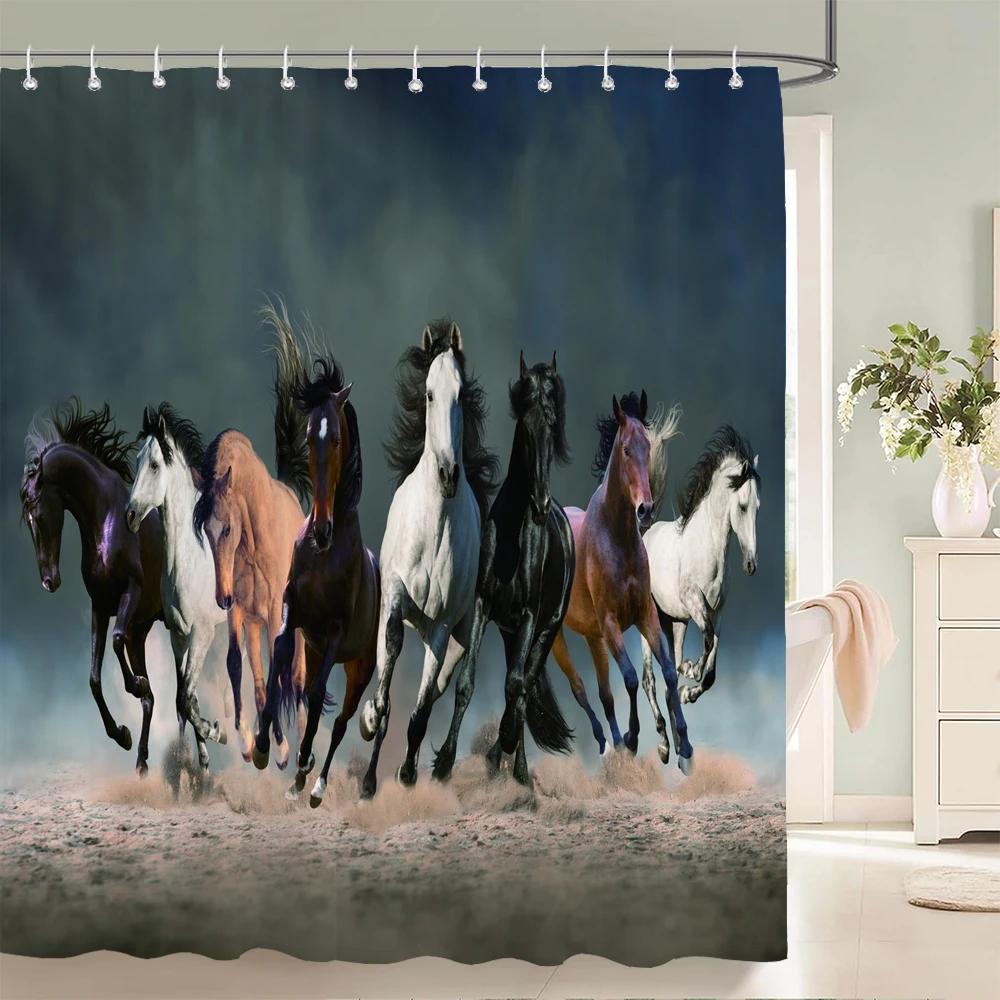 Hochwertige Duschvorhänge mit Pferdemuster, wasserdicht, 3D-bedruckt, Tier-Badezimmervorhang mit 12 Haken, Heimdekoration