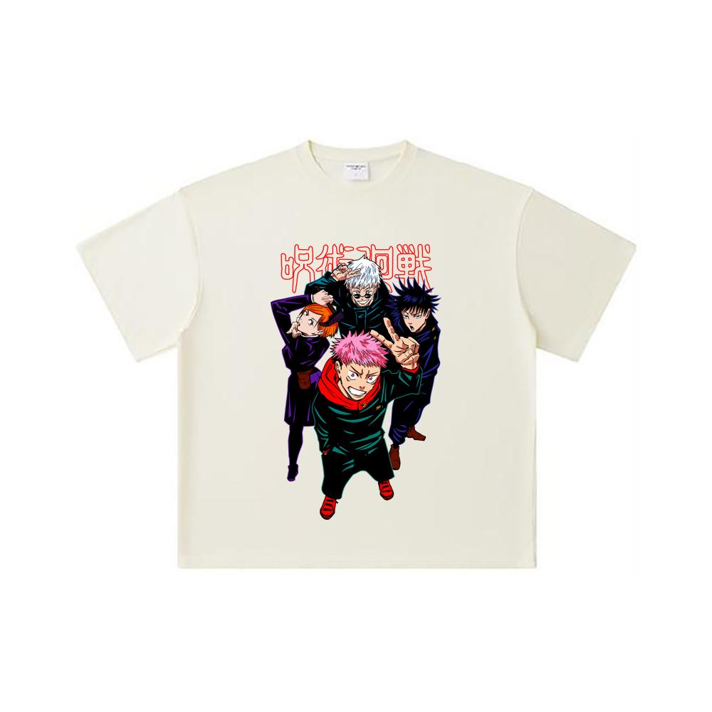 

260 GSM Double Yarn 32 Count 100% Cotton Jujutsu Kaisen V12 Jujutsu High Print Unisex Heavy Cotton T Shirt S абрикосовый