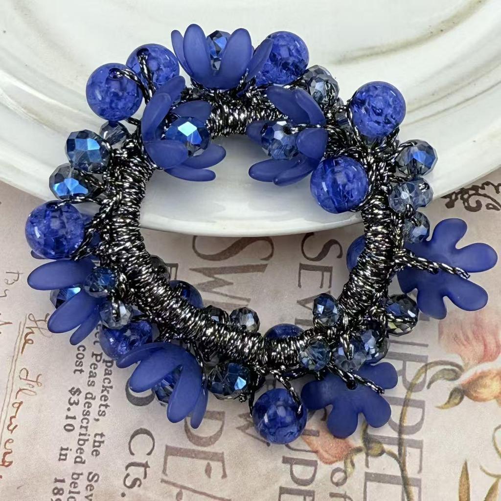 Retro Kwiatowy Kryształowy Gumka do Włosów - Wysoka Elastyczność, Prosty i Elegancki Dodatek do Włosów