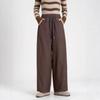 Denim Blue Sycamore Wide-leg Pants, Thickened Loose and Thin Splicing Casual Radish Tooling Pants In Autumn and Winter