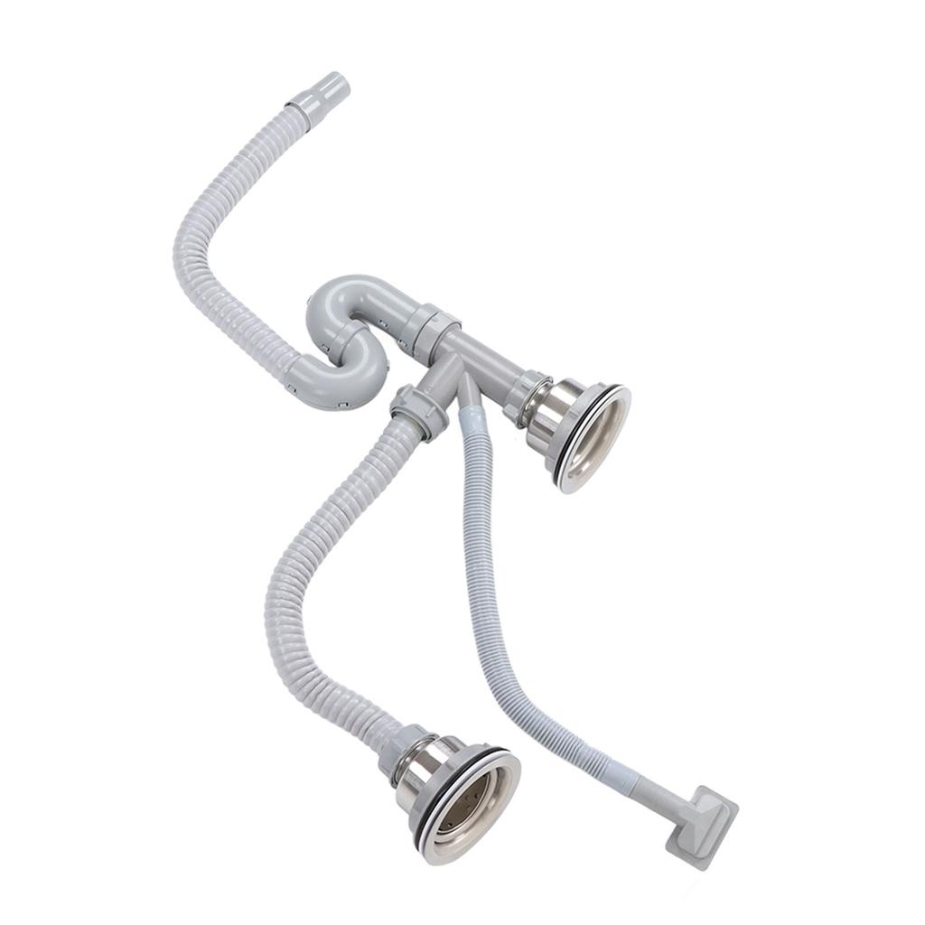 Sifon Chiuvetă Bucătărie Oțel Inoxidabil S Curgere în S cu Drenaj Dublu Set Țeavă Canalizare pentru Baie