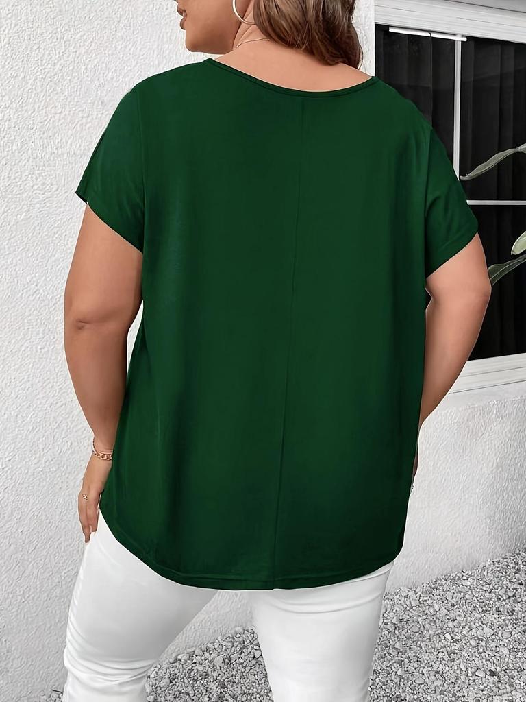 2026 Plus Size V-Neck Cross Strap Hollow Short Sleeve Women's T-shirt