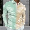Men s Plus Size Quarter Zip Long Sleeve Collared Tropical Floral Printed Polo Shirt With Side Pockets